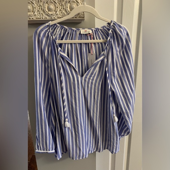 Vineyard Vines Women's Savannah Sail Stripe Popover Top in Blue NWT - Size Med - Picture 5 of 11